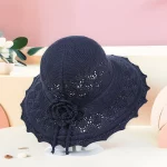 여성을위한 여름 크로 셰 뜨개질 밀짚 모자 비치 모자 꽃 와이드 브림 비치 ​​태양 모자 여성 파나마 밀짚 모자 경량 플로피 모자 - 이미지 5