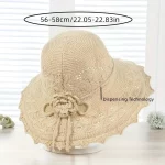 여성을위한 여름 크로 셰 뜨개질 밀짚 모자 비치 모자 꽃 와이드 브림 비치 ​​태양 모자 여성 파나마 밀짚 모자 경량 플로피 모자 - 이미지 6