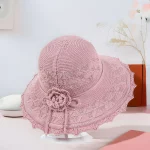 여성을위한 여름 크로 셰 뜨개질 밀짚 모자 비치 모자 꽃 와이드 브림 비치 ​​태양 모자 여성 파나마 밀짚 모자 경량 플로피 모자 - 이미지 4
