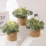 XIYA 꽃 녹색 인공 식물 유칼립투스 꽃 짠 작은 화분에 심은 식물 잔디 마운드 11cm PE 소재 홈 인테리어 - 이미지 5