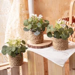 XIYA 꽃 녹색 인공 식물 유칼립투스 꽃 짠 작은 화분에 심은 식물 잔디 마운드 11cm PE 소재 홈 인테리어 - 이미지 6