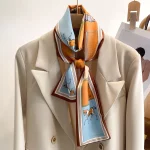 2024 럭셔리 디자인 인쇄 스키니 리본 실크 스카프 여성용 Neckerchief Hairband Foulard 여성 소프트 새틴 핸드 백 넥타이 - 이미지 4