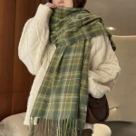 새로운 2023 모조 캐시미어 여성 스카프 겨울 프레피 스타일 빈티지 격자 무늬 스카프 Pashmina Mujer Foulard 담요 랩 목도리 파 레오