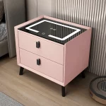 2개의 서랍이 있는 북유럽 스타일 스마트 침대 옆 테이블 USB가 있는 무선 충전 홈 사이드 캐비닛이 있는 50cm 가죽 나이트 스탠드 - 이미지 5