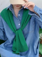 트렌디 니트 스카프 여성용 아우터 숄더 랩 넥 워머 레드 컬러 봄 가을 겨울 패셔너블 스웨터 셔츠 액세서리 - 이미지 5