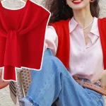 트렌디 니트 스카프 여성용 아우터 숄더 랩 넥 워머 레드 컬러 봄 가을 겨울 패셔너블 스웨터 셔츠 액세서리