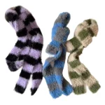 줄무늬 플러시 스카프 여성 틈새 디자인 감각 향신료 소녀 다목적 장식 한국어 버전 얇고 좁은 긴 스카프 - 이미지 4