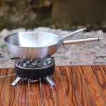 스테인레스 스틸 코팅되지 않은 야외 프라이팬 캠핑 분리형 손잡이가있는 휴대용 접이식 조리기구, 피크닉 조리기구