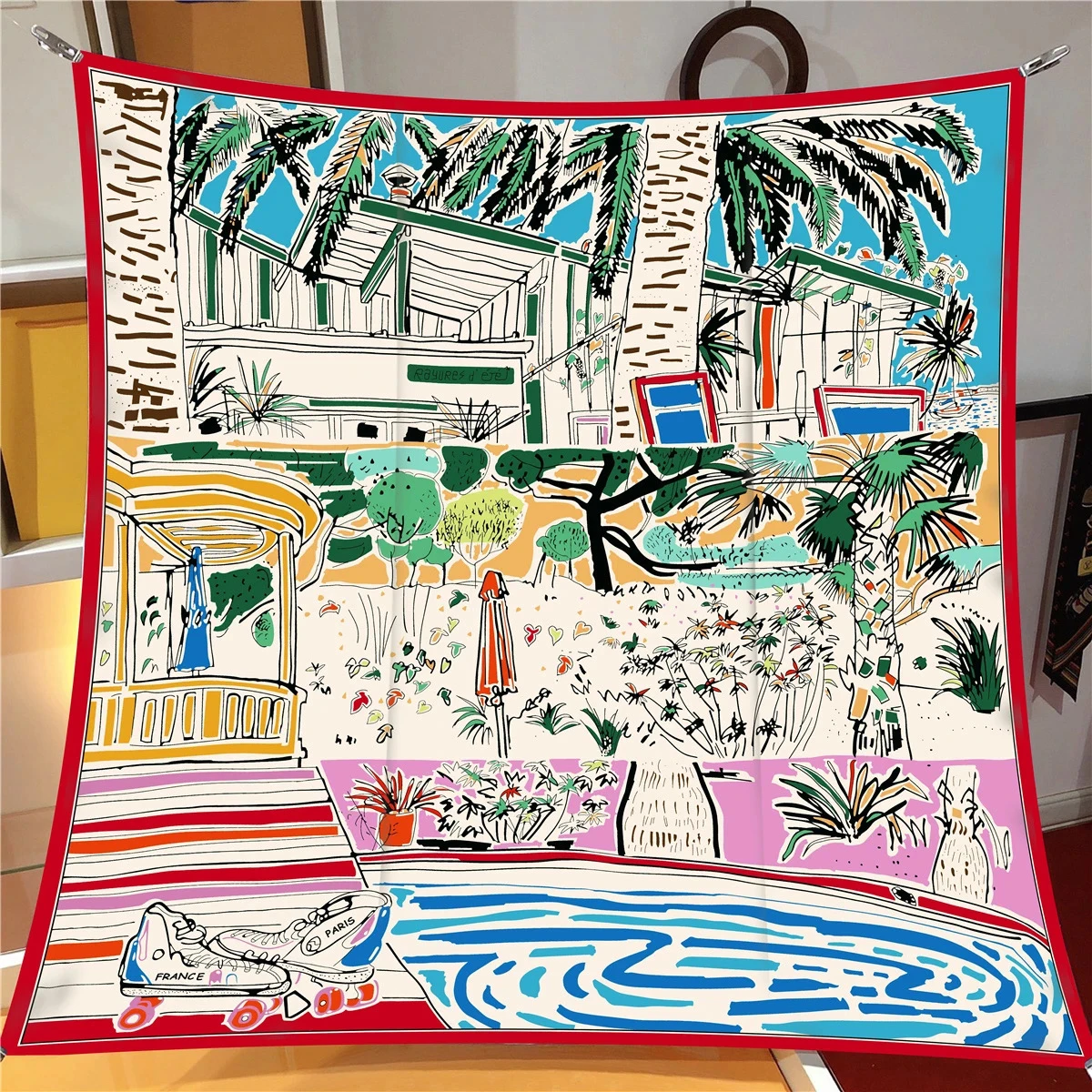 kf-S5aa8342e19f44317b10147111a266ab50 새로운 하와이 90*90CM 능 직물 스카프 Shawls 여름 패션 브랜드 비치 선 스크린 실크 스카프 인쇄 사각형 머리띠 Bandannas - 이미지 1