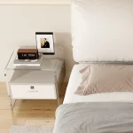 서랍 지문이있는 아크릴 침실 스탠드 잠금 해제 스토리지 캐비닛 크림 스타일 어린이 방 사이드 테이블 미니 차 캐비닛 - 이미지 4