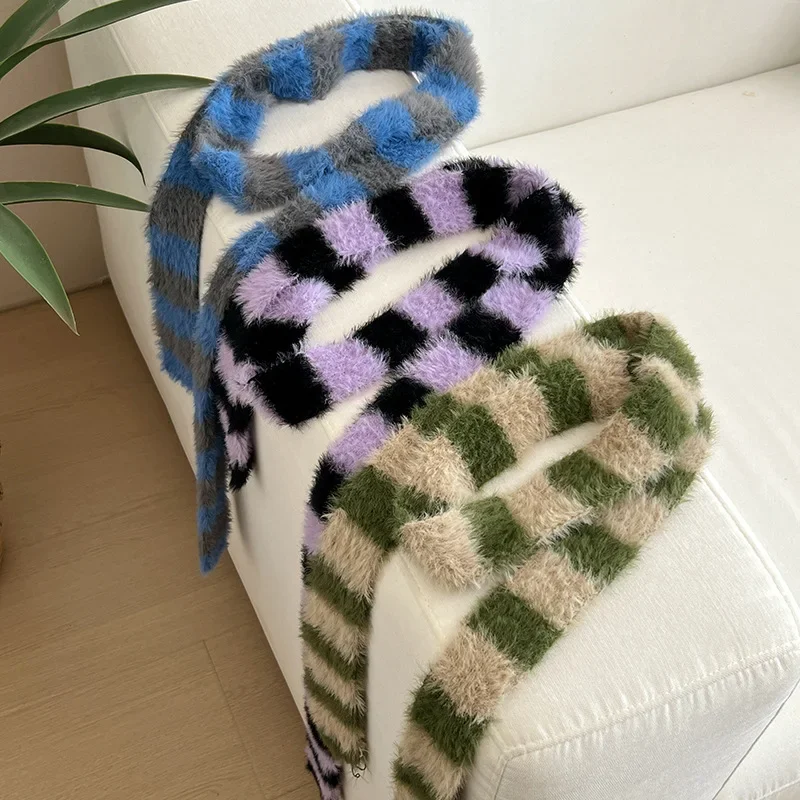 kf-S74600cba95c641d99e13f7693e5f1582J 줄무늬 플러시 스카프 여성 틈새 디자인 감각 향신료 소녀 다목적 장식 한국어 버전 얇고 좁은 긴 스카프 - 이미지 1