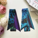 프랑스 스타일 긴 실크 스카프 여성 가방 핸들 넥타이 셔츠 칼라 보우 헤어 밴드 우아한 액세서리 다목적 유행 스카프 - 이미지 2