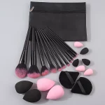12PCS 소프트 다기능 페이셜 메이크업 브러쉬 세트 + 12PCS 건식 및 습식 이중 목적 뷰티 에그 파우더 퍼프 + 1PCS 보관 가방 - 이미지 2