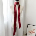 5x200cm 새틴 실크 좁은 스카프 Neckerchief 솔리드 ​​넥 스카프 긴 실크 얇은 스카프 머리 목 헤어 밴드 가방 리본 머리띠 DIY - 이미지 4