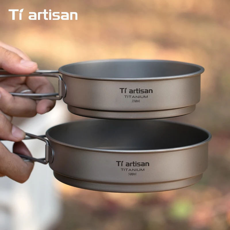 kf-S8ff936b692474d49b1a4e1a6ea1241e8W Tiartisan 350ml/500ml 티타늄 접이식 손잡이 요리 프라이팬 야외 캠핑 Picninc 초경량 휴대용 식기 조리기구 - 이미지 1