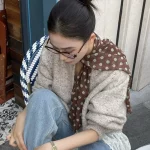 2025 새로운 기능 스타일 브라운 쉬폰 폴카 도트 긴 실크 스카프 다기능 액세서리 목 여성 머리띠 넥타이 헤어 타올 - 이미지 4