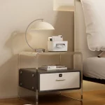 서랍 지문이있는 아크릴 침실 스탠드 잠금 해제 스토리지 캐비닛 크림 스타일 어린이 방 사이드 테이블 미니 차 캐비닛 - 이미지 2