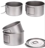 캠핑 티타늄 요리 냄비 그릇 컵 다용도 초경량 접이식 손잡이 450ml 600ml - 이미지 6