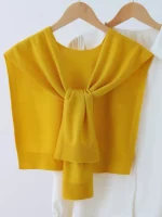 트렌디 니트 스카프 여성용 아우터 숄더 랩 넥 워머 레드 컬러 봄 가을 겨울 패셔너블 스웨터 셔츠 액세서리 - 이미지 3