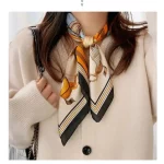 여성을위한 럭셔리 실크 목도리 스퀘어 스카프 새틴 패션 랩 Neckerchief 여성 헤어 밴드 리본 머리띠 두건 70X70CM - 이미지 6