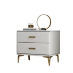 모던 스타일 솔리드 우드 침대 옆 테이블, 서랍 2 개, 가죽 침실 나이트 스탠드, 소결 스톤 탑, 미니 보관 캐비닛 - 이미지 5