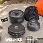 WELLHIKE 캠핑 조리기구 세트, 물 주전자 포함, 휴대용 캠핑 스토브 식기 냄비, 야외 낚시 캠핑 주방 용품