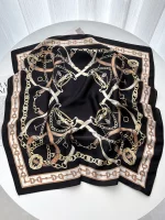 럭셔리 여성 빈티지 다용도 얇은 새틴 스카프 플로럴 프린트 헤어밴드 봄 가을 작은 사각 스카프 머리끈 및 가방용 - 이미지 2