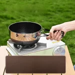 316 스테인레스 스틸 야외 스노우 팬 휴대용 요리 냄비 접이식 손잡이 캠핑 피크닉 비 스틱 팬 - 이미지 4