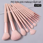 12Pcs 핑크 메이크업 브러쉬 세트 메이크업 컨실러 블러쉬 파우더 브러쉬 아이 섀도우 형광펜 파운데이션 브러쉬 화장품 뷰티 도구