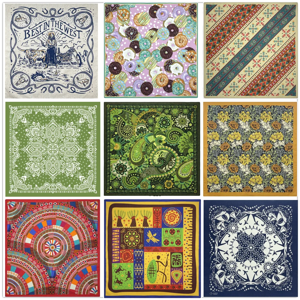 kf-Sef828d9a9db2405d919aa1616d426120M 패션 새로운 디자인 레이디 아름다운 꽃 레트로 힙합 100% 코튼 두건 스퀘어 스카프 머리띠 페이즐리 여성/소녀를위한 선물 - 이미지 1