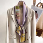 2024 럭셔리 디자인 인쇄 스키니 리본 실크 스카프 여성용 Neckerchief Hairband Foulard 여성 소프트 새틴 핸드 백 넥타이 - 이미지 3