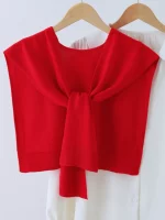 트렌디 니트 스카프 여성용 아우터 숄더 랩 넥 워머 레드 컬러 봄 가을 겨울 패셔너블 스웨터 셔츠 액세서리 - 이미지 2