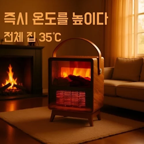 우드 그레인 히터 온도조절 모의 불꽃 벽난로 히터 전기 히터 아로마 디퓨저 블랙 25m² 3단 속도 조절 한국 표준 220V