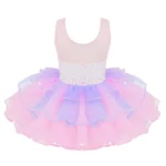 어린이 스팽글 발레 투투 드레스 키즈 소녀 반짝 이는 체조 레오타드 메쉬 스플 라이스 Bowknot 발레리나 댄스웨어 레이브 파티 복장 - 이미지 2