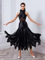 볼룸 댄스 드레스 2025 신상 왈츠 공연 의상 모던 스탠다드 댄싱 무대복 블랙 민소매 바디수트 스커트 2630 - 이미지 2