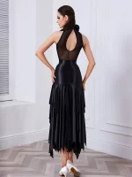 볼룸 댄스 드레스 2025 신상 왈츠 공연 의상 모던 스탠다드 댄싱 무대복 블랙 민소매 바디수트 스커트 2630 - 이미지 6