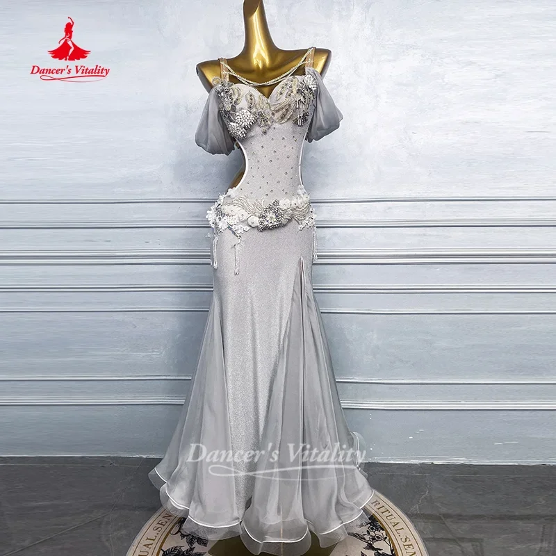 kf-S1b3704740f4e41abbf2dd590cfd06be8W 벨리 댄스 공연 의상 여성용 시니어 AB 스톤 태슬 드레스 댄서 경연 대회 드레스 오리엔탈 댄스 의류 - 이미지 1