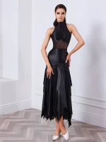 볼룸 댄스 드레스 2025 신상 왈츠 공연 의상 모던 스탠다드 댄싱 무대복 블랙 민소매 바디수트 스커트 2630 - 이미지 4