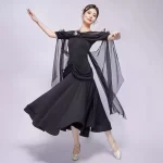 블랙 왈츠 드레스 새로운 스타일 볼룸 댄스 경연 대회 연습복 반팔 흰색 스트랩 연습 성능 슈트 - 이미지 5