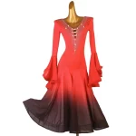 새로운 그라디언트 색상 전문 Moden 댄스 드레스 여성 표준 볼룸 사용자 정의 크기 옷 연습 착용 긴 치마 댄스 파티 - 이미지 4