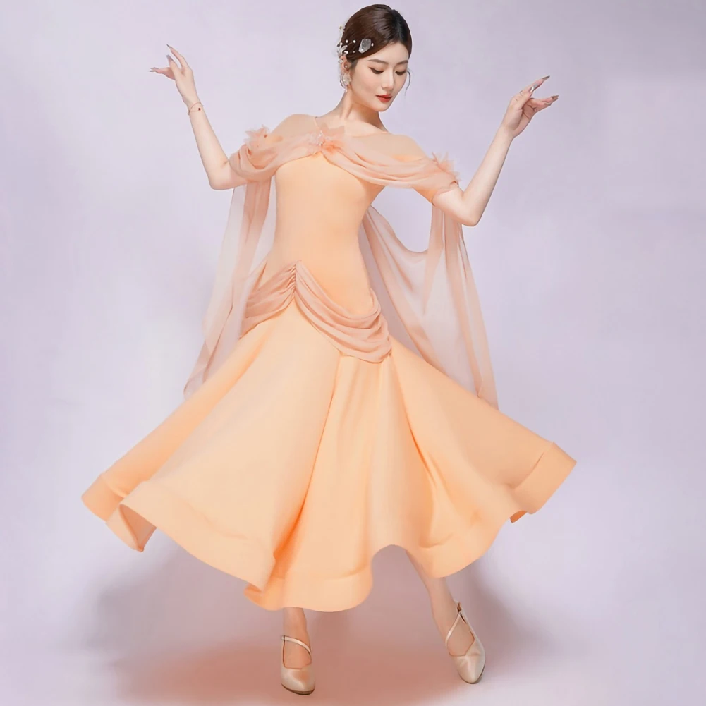 kf-S4b7d3e3a20c1488388079d7ea23acacc3 블랙 왈츠 드레스 새로운 스타일 볼룸 댄스 경연 대회 연습복 반팔 흰색 스트랩 연습 성능 슈트 - 이미지 1