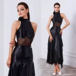 볼룸 댄스 드레스 2025 신상 왈츠 공연 의상 모던 스탠다드 댄싱 무대복 블랙 민소매 바디수트 스커트 2630