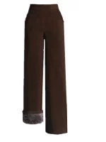 두꺼운 플리스 안감 코듀로이 하이웨이스트 와이드 레그 팬츠 여성용 따뜻한 가을 겨울 신상 캐주얼 바지 폴리에스터 섬유 - 이미지 5