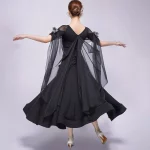 블랙 왈츠 드레스 새로운 스타일 볼룸 댄스 경연 대회 연습복 반팔 흰색 스트랩 연습 성능 슈트 - 이미지 6