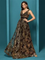 럭셔리 섹시한 깊은 v-목 장식 조각 블루 이브닝 드레스 여성 우아한 v-백 웨딩 파티 긴 댄스 파티 칵테일 드레스 - 이미지 3