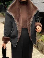 여성용 루즈핏 양면 착용 따뜻한 면 재킷 한국 스타일 시크한 가을 겨울 복고풍 다용도 코트 출퇴근 및 여행용 - 이미지 4