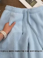 보컬베이비 두꺼운 양면 플리스 드로스트링 스트레이트 레그 투웨이 스웨트팬츠 여성 캐주얼 하이웨이스트 겨울 바지 - 이미지 2