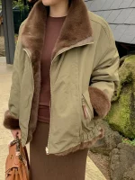 여성용 루즈핏 양면 착용 따뜻한 면 재킷 한국 스타일 시크한 가을 겨울 복고풍 다용도 코트 출퇴근 및 여행용 - 이미지 2