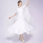 블랙 왈츠 드레스 새로운 스타일 볼룸 댄스 경연 대회 연습복 반팔 흰색 스트랩 연습 성능 슈트 - 이미지 3