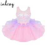 어린이 스팽글 발레 투투 드레스 키즈 소녀 반짝 이는 체조 레오타드 메쉬 스플 라이스 Bowknot 발레리나 댄스웨어 레이브 파티 복장